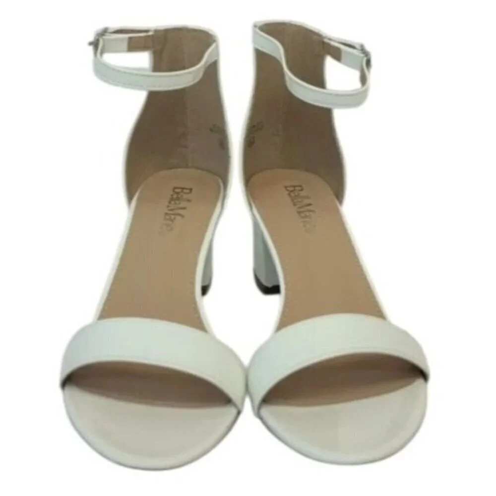 BELLA MARIE / Jean-07 / White / Block Sandals With Ankle Strap & Open Toe /Faux - Picture 3 of 7